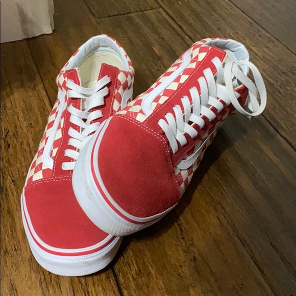 red checkerboard vans